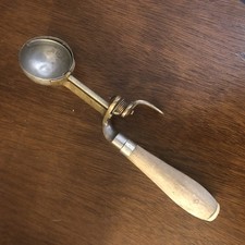 Vintage Antique Benedict Indestructo no. 4 Ice Cream Scoop Brass Wood Handle  picture