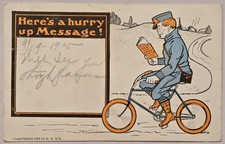 Vintage Postcard 1905 Here's A Hurry Up Message Man On Bicycle  picture