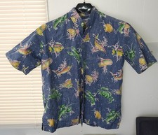 Vtg REYN SPOONER 100% COTTON Button up HAWAIIAN SHIRT MEN Size L CRAB LOBSTER... picture