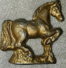 Vintage HORSE STATUE CAST IRON? GOLD COLORED DOSTRESSED PAINT / PLATED 5 X 6