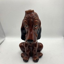 Vintage Enesco Japan Sad Eye Basset Hound Dog Ceramic Vase Planter Brown Kitsch picture