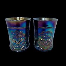 Carnival Glass Tumblers Set Of Two Dugan Wreathed Cherry Black Amethyst picture