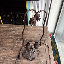 Vintage Dancing Frogs Bronze Cast Metal Table Lamp 19” Tall picture