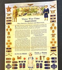 Farm and Home WWII US Patriotic Military Insignia Printed Sheet Original picture