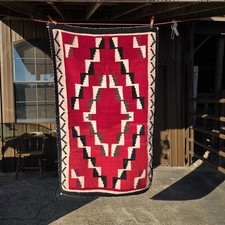 Vintage Navajo Rug/Blanket Red Geometric Weaving 3'x5' Lazy Lines Throughout  picture