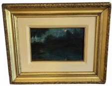 19 Century Oil Painting Moon Lit Nocturnal Scene Landscape Signed Ernest Knaufft picture