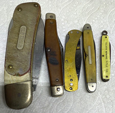 Mixed Brands Lot of 5 Pocketknives Bone/Brass Slipjoint Manual Plain 2.76-4in picture