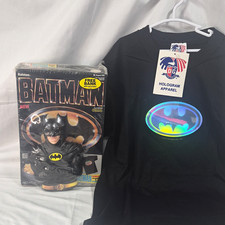 Vintage 1989 Batman Ralston Cereal Box Coin Bank & Hologram T-Shirt Set picture