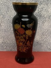 Vintage Norleans Japan Vase Black Floral Gold Trim 11” picture