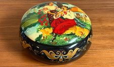 Vintage Hand-Painted Ukrainian Black Lacquer Trinket Box  picture