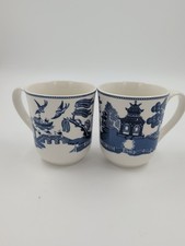 Johnson Bros Blue Willow Scenic Coffee Mugs Set of 2 England 1883 China picture