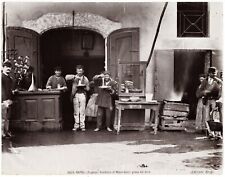 Antique Italian Albumen Photo with Spaghetti Eaters In Restaurant 1870 picture