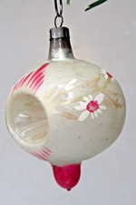 VTG Glass Double Indent FLOWER Pictured Finial DROP Christmas Ornament Poland #6 picture
