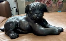 Vintage Maitland-Smith Style Patinated Bronze Recumbent Pug / Bulldog Sculpture picture
