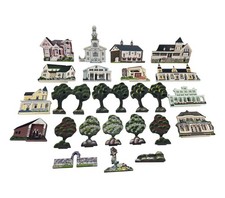 Shelia's Collectibles Wooden House Shelf Sitters, 12 Houses, 11 Accessories picture