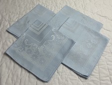 Four Vintage Dinner Napkins, Blue, Woven Floral Design, Rayon & Cotton picture