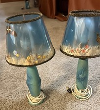 Van Briggle Pottery Pair Of Gorgeous Lamps & Beautiful Shades Working picture