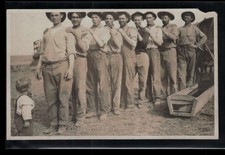 RPPC Postcard Young Farmer Boy Inspecting Group of Farm Hands c1910 picture