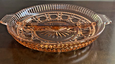 Indiana Glass Windsor Pink Divided Condiment Bowl 7 3/8” Handled Depression picture