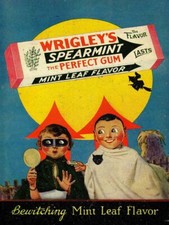 1929 WRIGLEYS CHEWING GUM HALLOWEEN HEAVY DUTY USA MADE METAL ADVERTISING SIGN picture