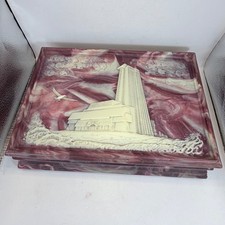 Vintage Trump Plaza Hotel Casino Slag Glass Trinket Box Purple Marbled 12in picture