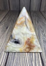 Vintage Tan & Brown Marble Stone Pyramid Paperweight 4