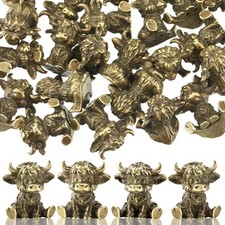 24 Pcs Mini Metal Highland Cow Figurines Vintage Brass Highland Cow Miniatures picture