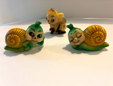 Vintage Anthropomorphic Plastic Snail & Bee Figurines Set Of 3 Made in Hong Kong picture