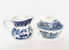 Churchill England Blue Willow Creamer & Sugar Bowl Set-Fine English Tableware picture