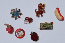 Vintage Children First Lapel Pin~Teachers ~Apple ~Puppy~Hot Dog - Pin  Lot picture