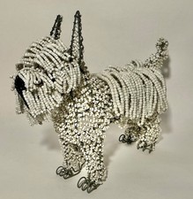 Hand Made Beaded Bull Terrier Figure Black & White Beaded Dog Made in Zambia picture
