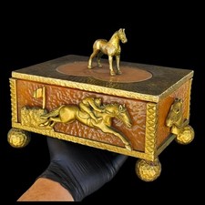Antique 1920s Bakelite Butterscotch Marbled Catalin Horse Racing Trophy Box picture