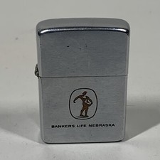 Vintage 60s 1963 Chrome Zippo Lighter Bankers Life Nebraska Branding MCM picture