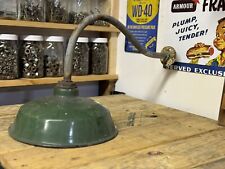 Antique 12” Benjamin Industrial Green Porcelain Barn Pump Light 24 Gooseneck picture