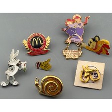 Vintage Lapel Pin Lot McDonalds Disney Warner Bros Avon Gulf Oil Red Hat Society picture