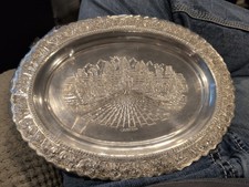 Vintage Cambodian Angkor Wat Silver Plated Wall Tray Khmer Repousse Still Sealed picture
