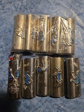 Vtg Lighter Case Lot Gun Motorcycle Playboy Eagle Cover Holder Turquoise for Bic picture