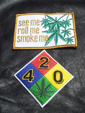 Marijuana Pot Leaf see roll smoke me  420 2pc embroidered patch  picture