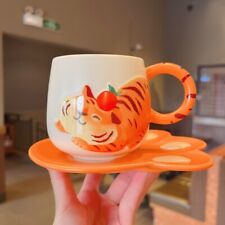 New 2022 China Tiger Year Starbucks13oz Cute Tiger Relief Ceramic Mug Saucer Set picture