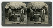 Philippines ~ WOMEN THRESHING RICE w/ HEAVY MALLETS ~ Stereoview 24051 h186 picture
