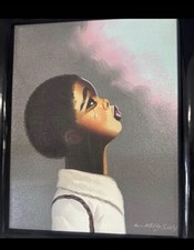 Original L. Mason Oil Canvas Painting Framed Signed Black Child Crying Rare 70s picture