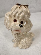 Vintage Shimmering White Poodle Kitschy Dog Bank Pearlescent 7.5” Ceramic Japan picture