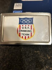 USA Drinking Team Funny Gag Novelty Vintage Belt Buckle Fisher Made In USA picture