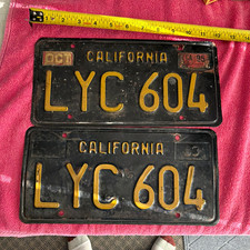 Vintage California License Plate Pair (2 Plates) LYC 604 Matching Set 1963 picture