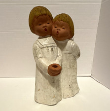 Vintage Jullar Angel Candle Holder Boy Girl Terracotta Spain 1960s Christmas picture