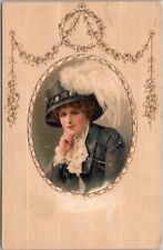 Vintage Pretty Lady Embossed Postcard Woman in Large Hat / Fashion - 1912 Cancel picture