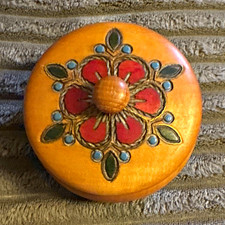 Vintage Polish Folk Art Hand-Carved Wooden Trinket Box – Floral Pyrography Lid picture