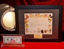 Rare DISNEY 1944 WAR BOND WWII Unissued, Frame Plaque, Disney MICKEY DOLLAR 1997 picture