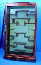 Stunning Vintage Asian Curio Cabinet Solid Rosewood Glass & Mirror 32.5