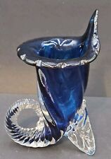 Vintage Cobalt Blue Japanese Glass Corncopua Vase Stunning With Tail Wrapped  picture